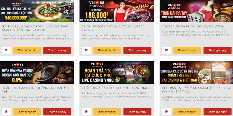 Khuyến mãi VN88 siêu HOT cho các hội viên tham gia sảnh casino